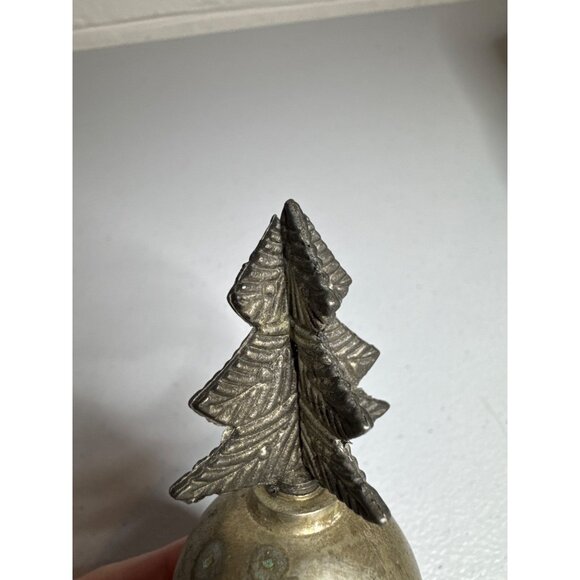 Silver Plated Christmas Bell With Pine Tree Top Clapper Included 50's Vintage - Picture 2 of 5